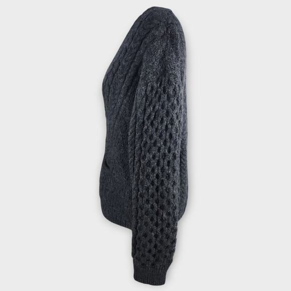 Carraig Donn Cardigan Sweater Women's L Gray Fisherman Chunky Knit Wool *Flaw - Picture 4 of 10